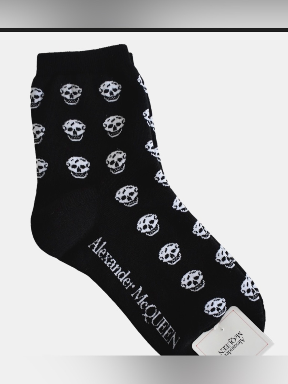 Alexander McQueen Black Crew Socks with White Skull Motif